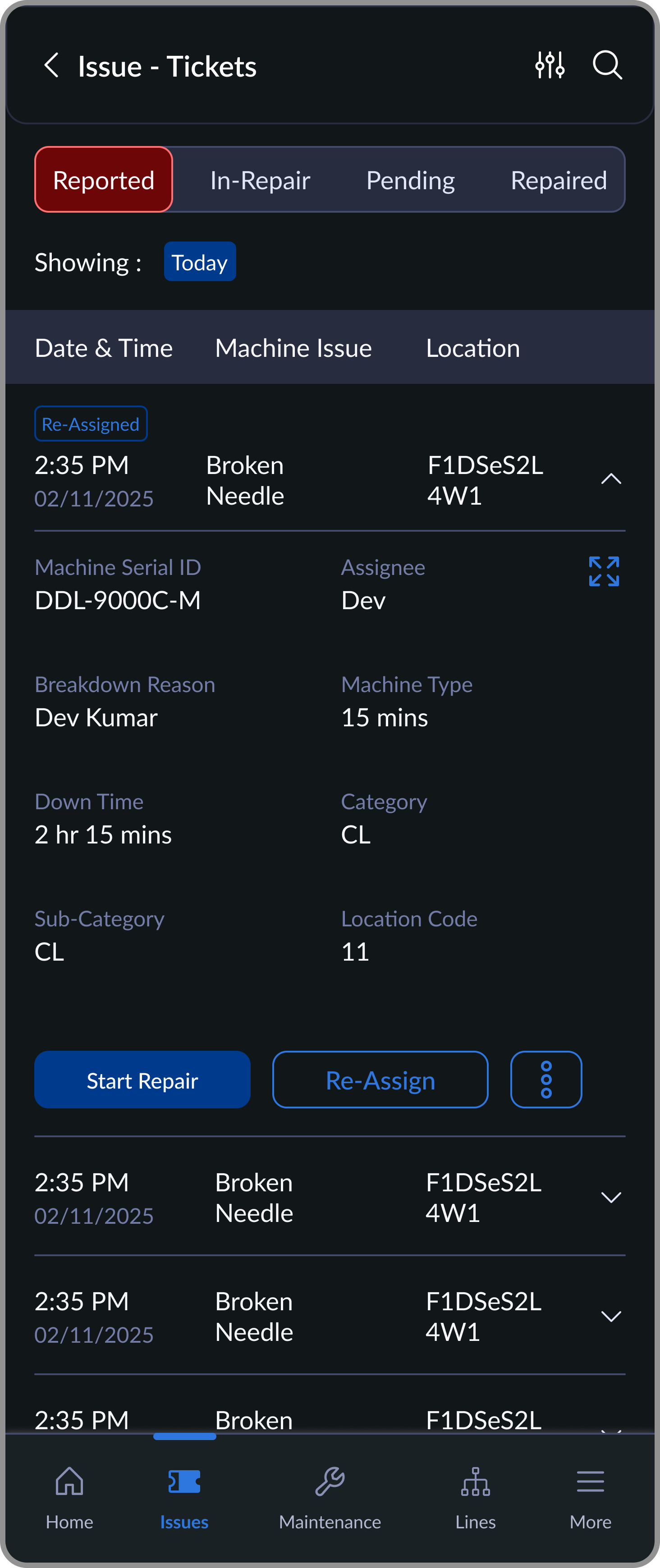 Mechanic queue screen