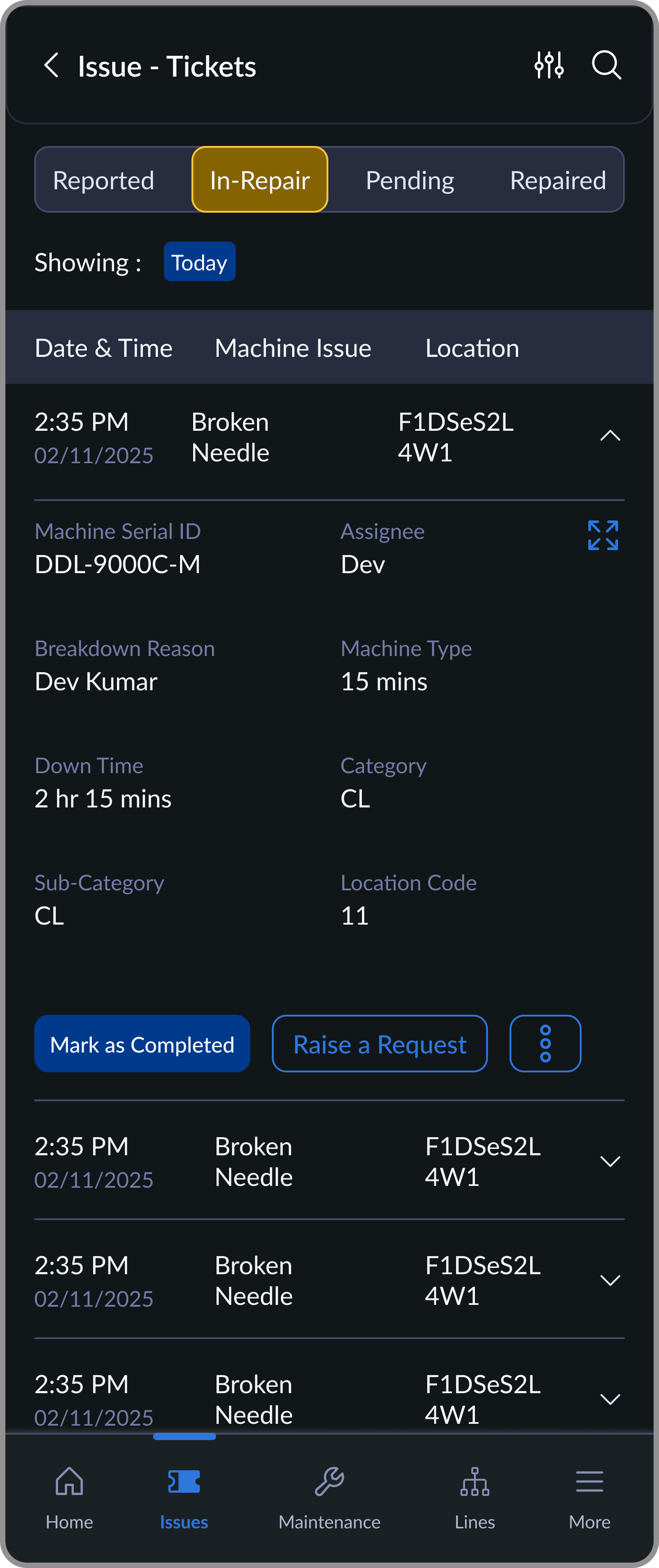 Ticket details screen