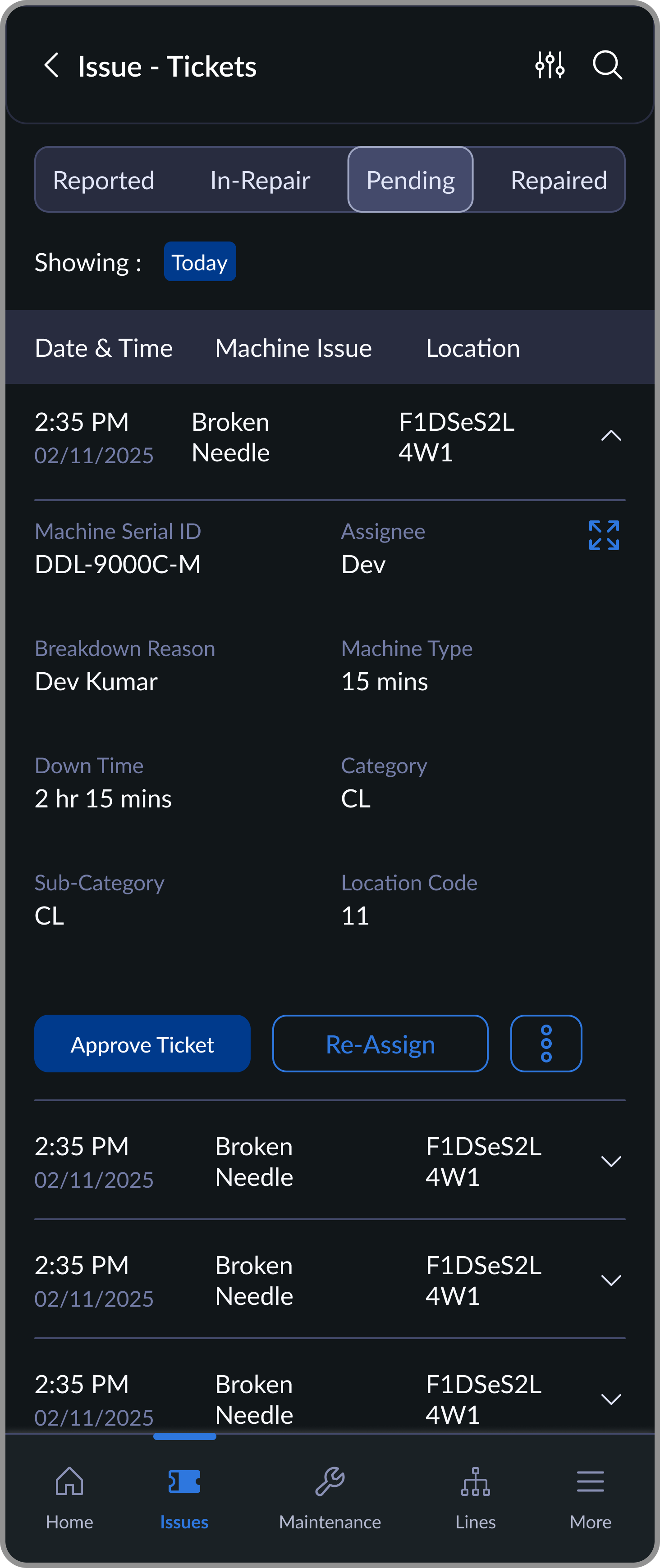 Repair progress screen