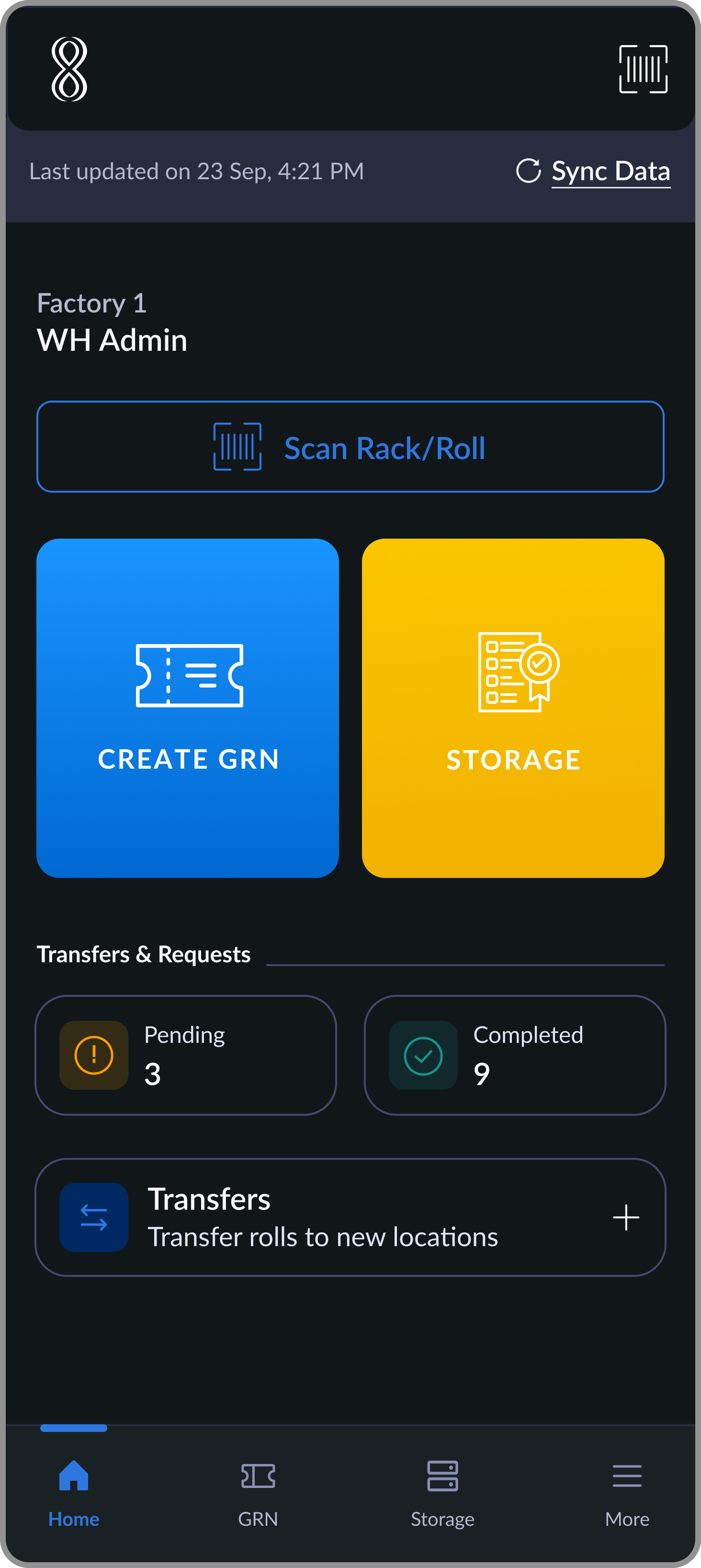 Transfer home screen