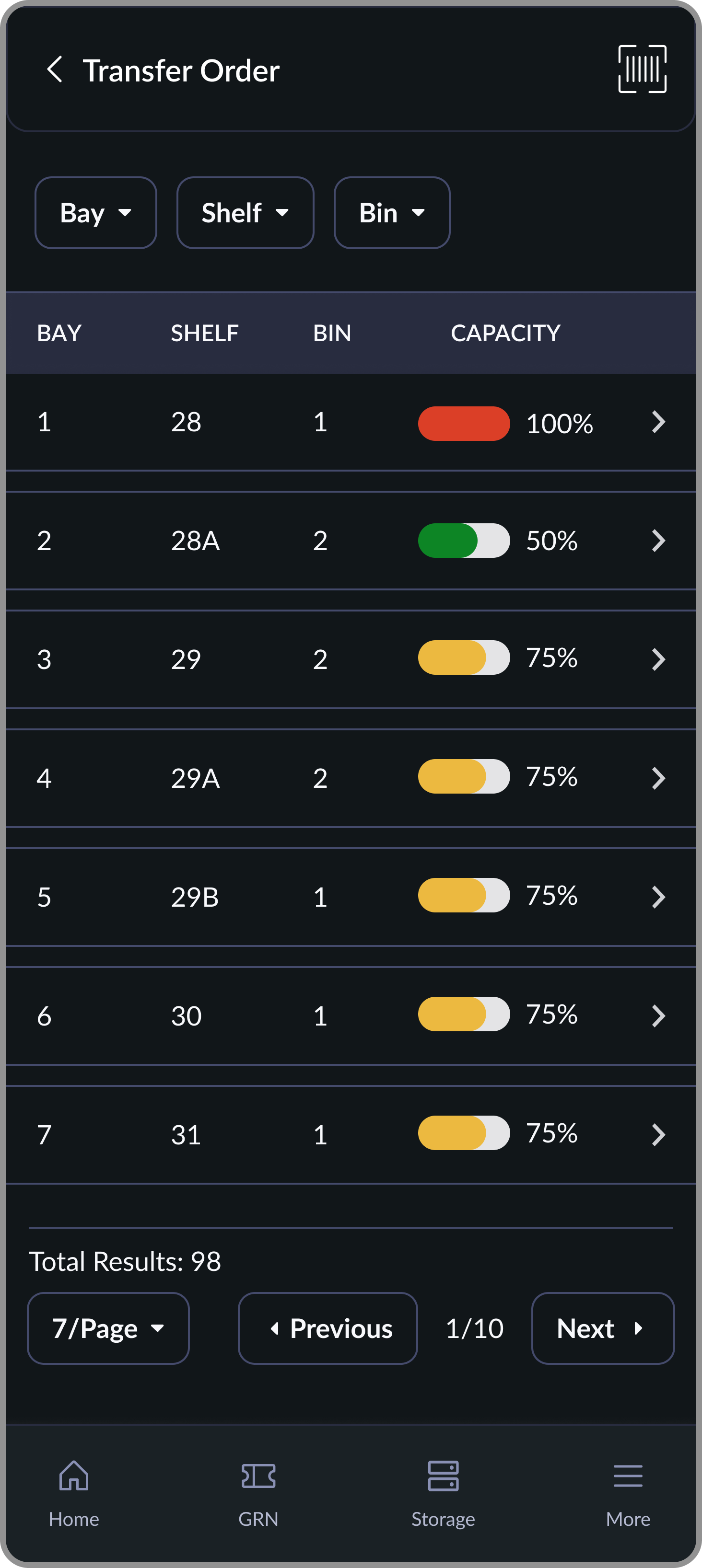 Source location selection screen