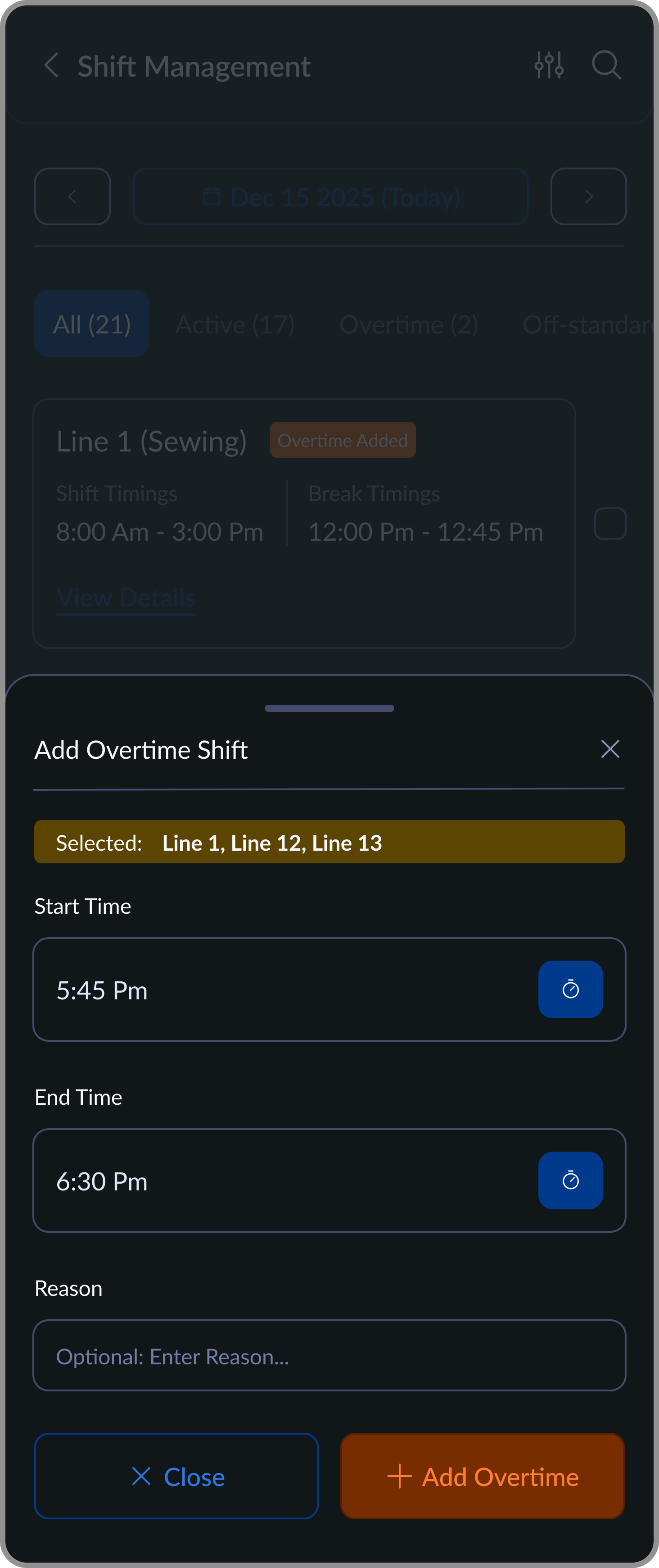 Add overtime flow screen