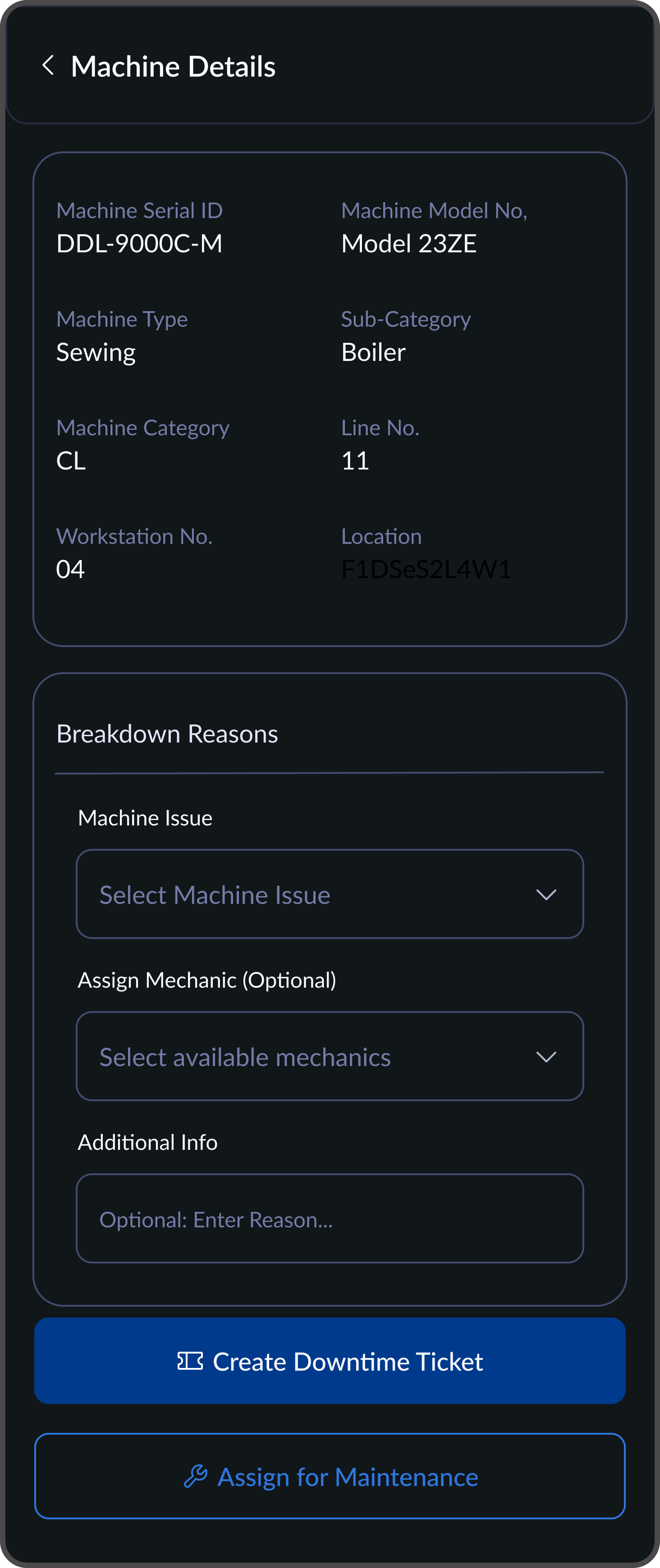 Select issue type screen