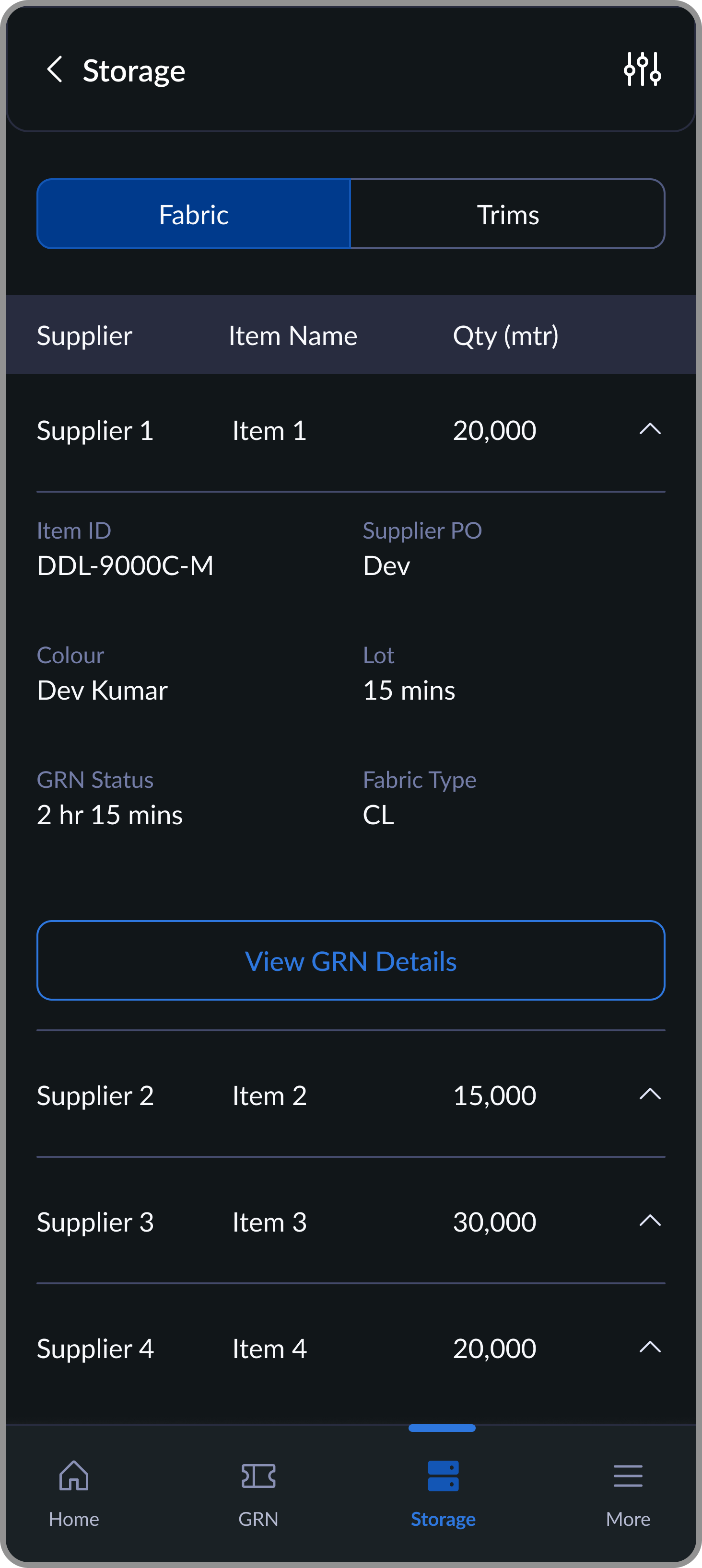 Storage assignment screen 1