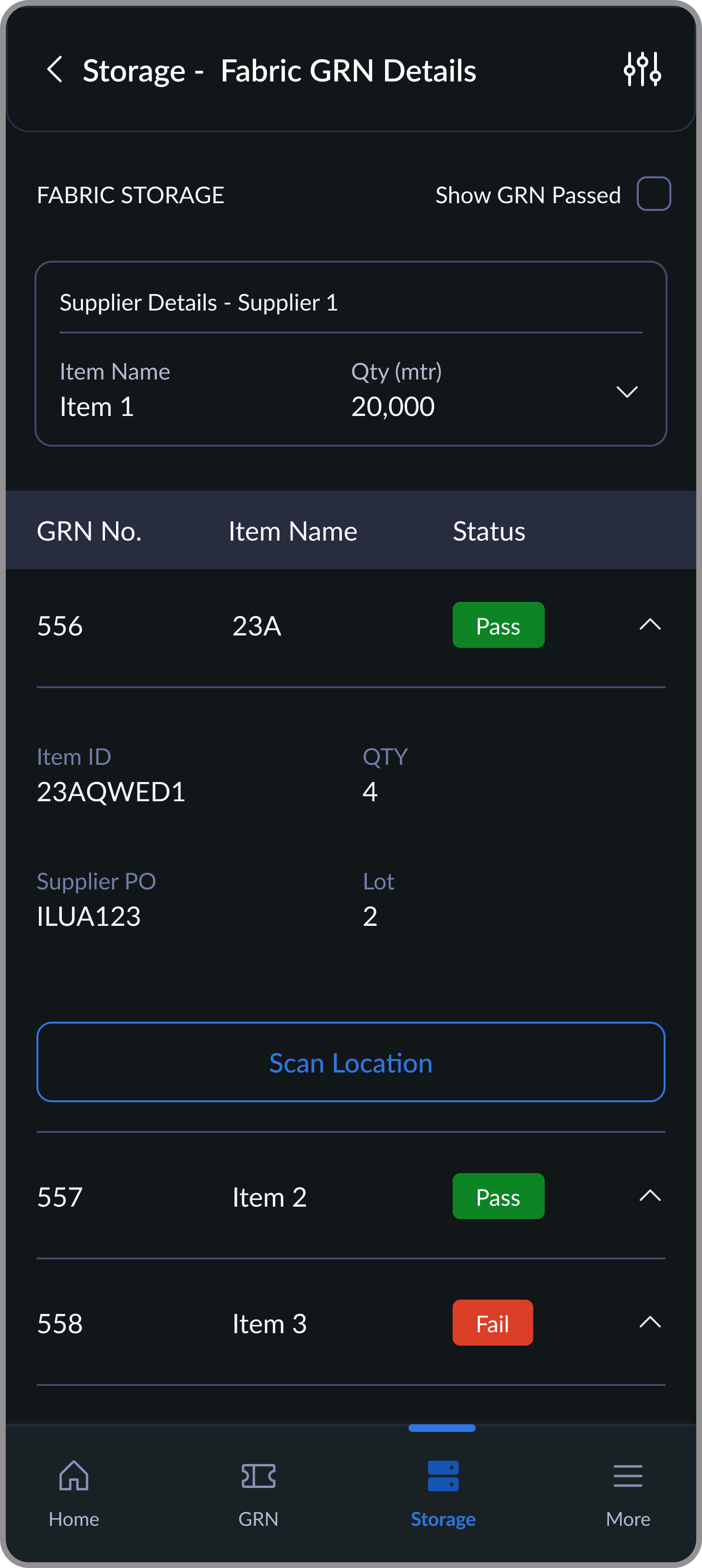 Storage assignment screen 2