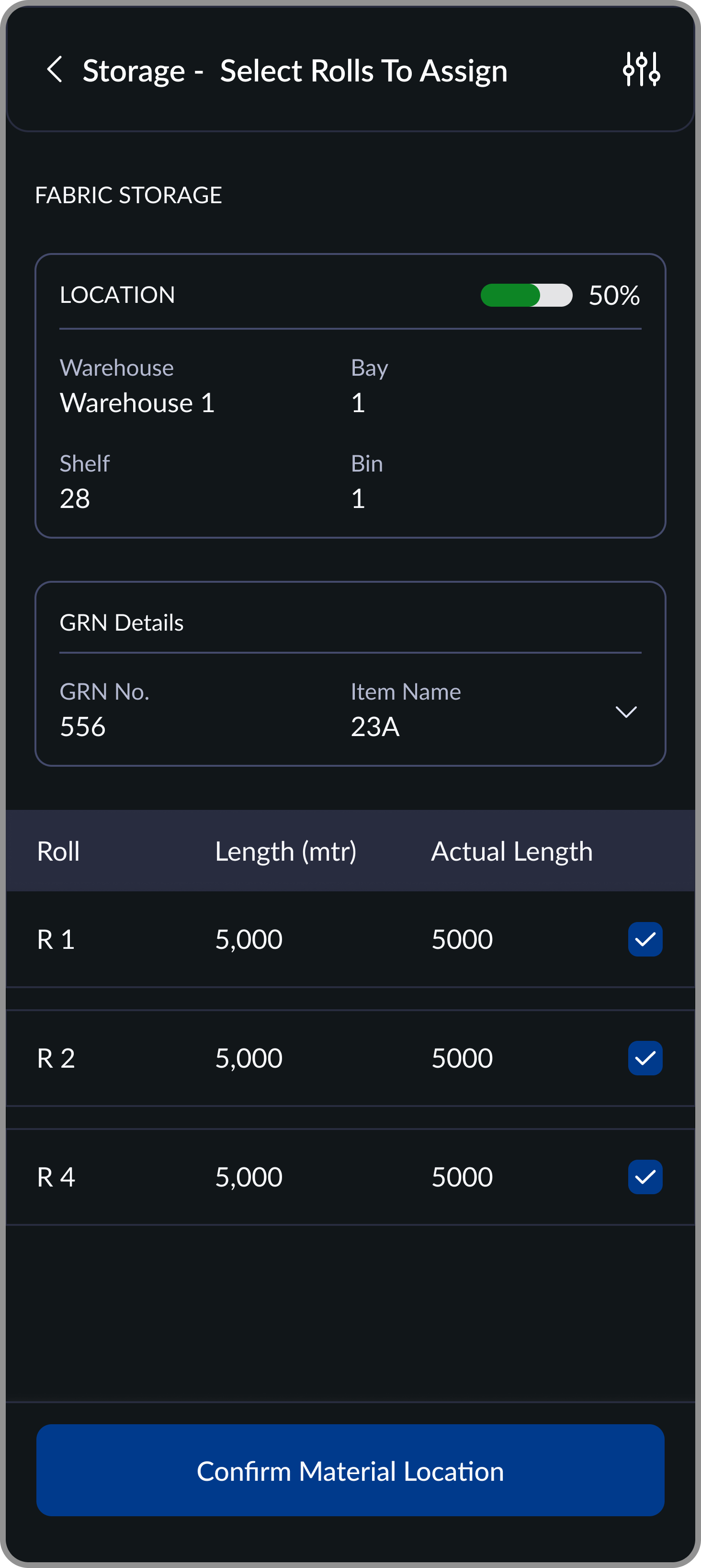 Storage assignment screen 5