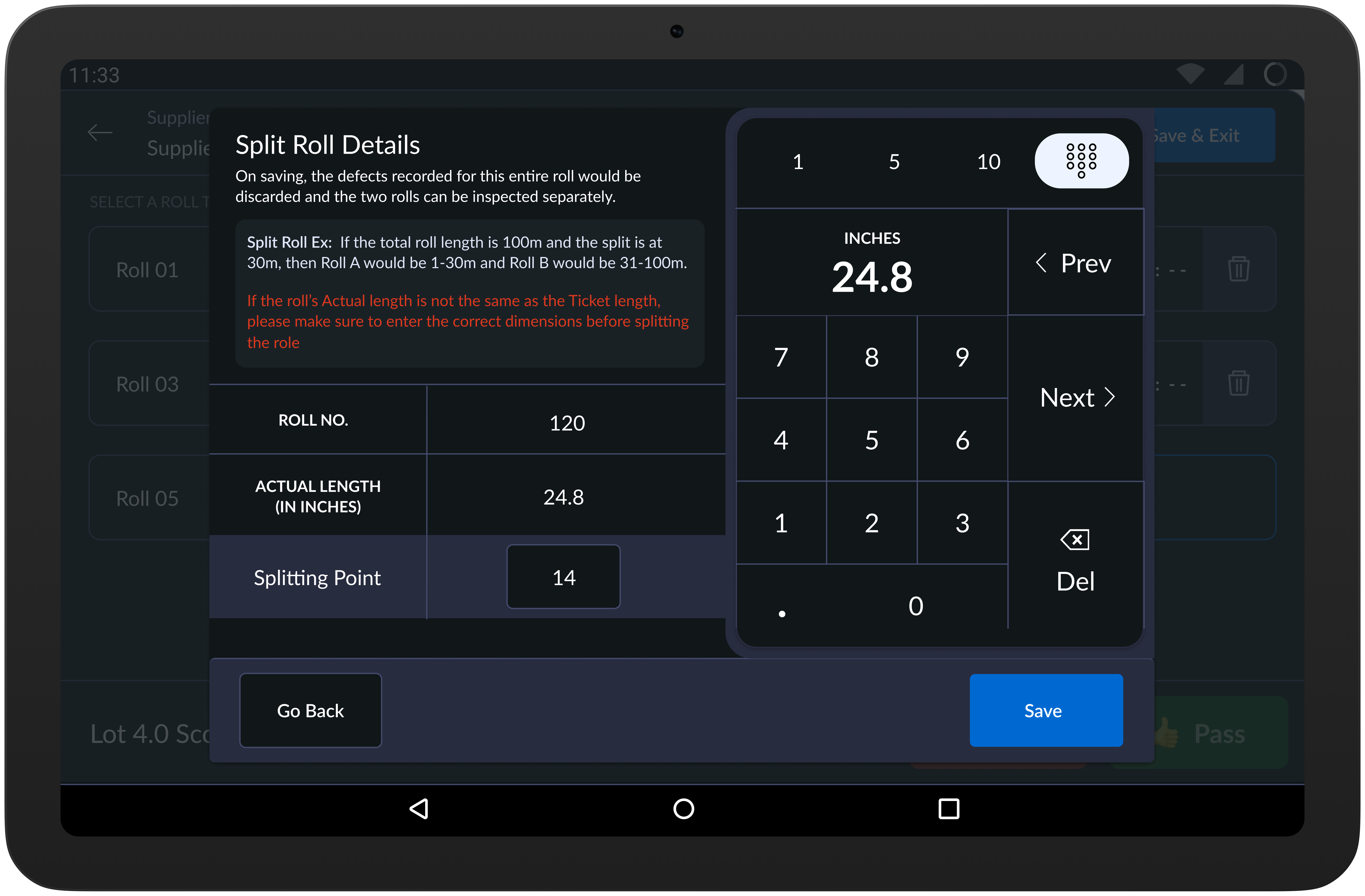 Split roll handling screen